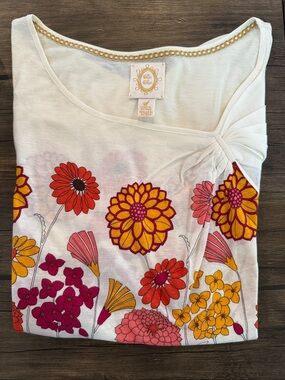 Ric Rac for Anthropology Women’s Cream Floral Bow-Accent Tee